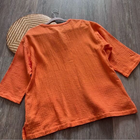 Nwt soft surroundings araza gauze shirt orange women’s size L - Picture 4 of 8